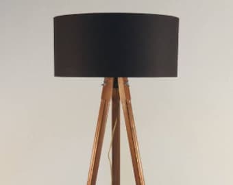 Handmade Tripod Floor lamp with wooden stand and drum lampshade,different colors of the lampshade,model Zana I, made from wood, fabric,metal