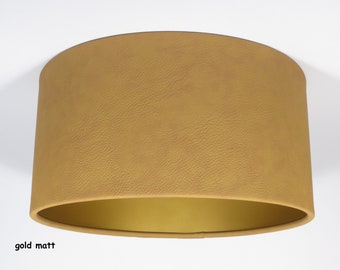 Luxe handgemaakte trommellampenkap, Camel kleur Eco leer, goud, zilver, koper, mat, geborsteld, hanger, hangend, plafond, lichtkap, metalic, interieur