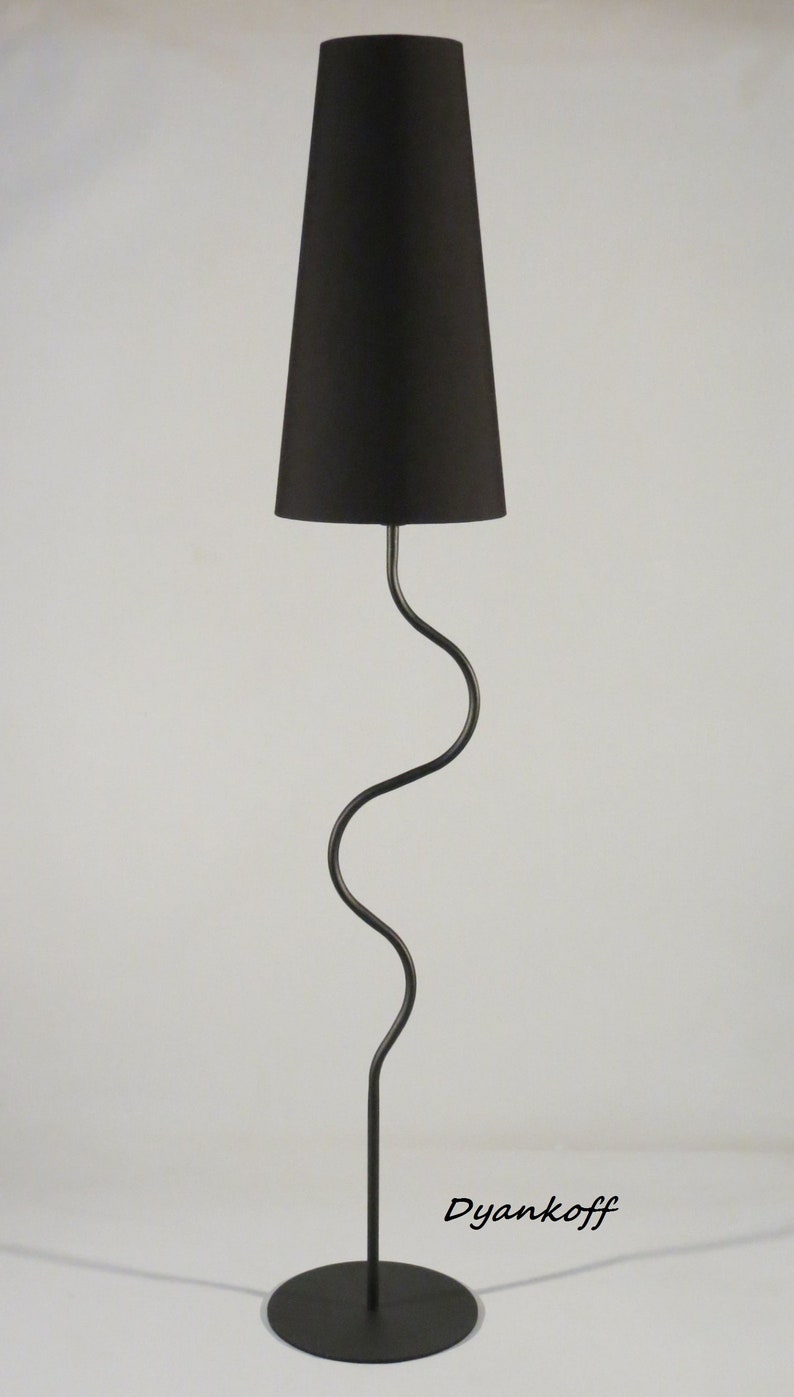 Handmade floor lamp with empire lampshade, made from metal and fabric, different colors of the lampshades,curved shapes, meandering shaped image 4