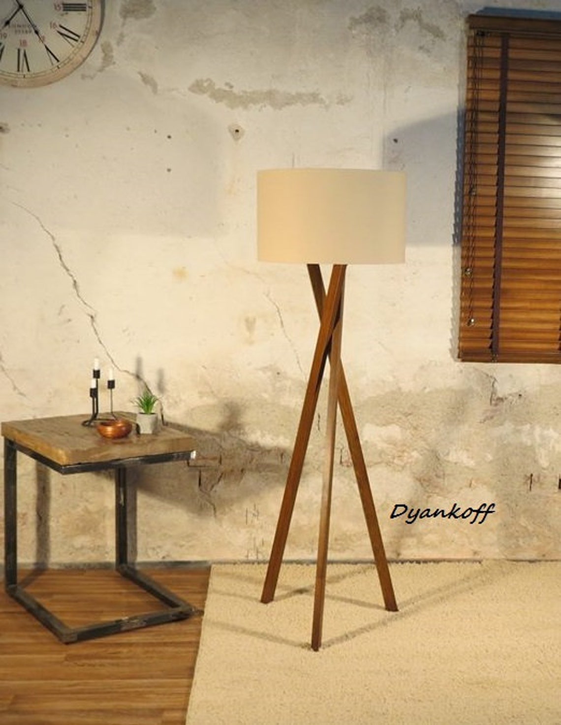 Handmade Tripod Floor Lamp Wooden Stand in Middle Dark Wood - Etsy