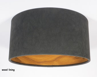 Luxury Handmade Black matt Eco leather Drum Lampshade, wood, light wood, sonoma oak, table lamp, Pendant,Hanging,Ceiling,lightshade,interior