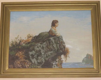 Vintage &quot;Shepherdess&quot; tapestry by Wiehler, gobelin, needlepoint, wall art, wall decor, interior, home decor, embroidery, DMC threads,winter