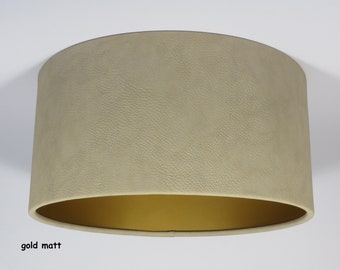 Luxury Handmade Drum Lampshade, Sandy beige Eco leather, gold,silver,copper,matt,brushed,Pendant,Hanging,Ceiling,lightshade,metalic,interior