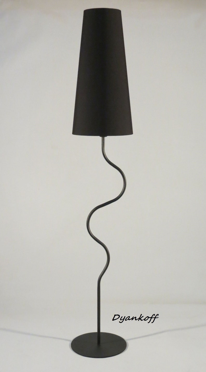 Handmade floor lamp with empire lampshade, made from metal and fabric, different colors of the lampshades,curved shapes, meandering shaped image 1