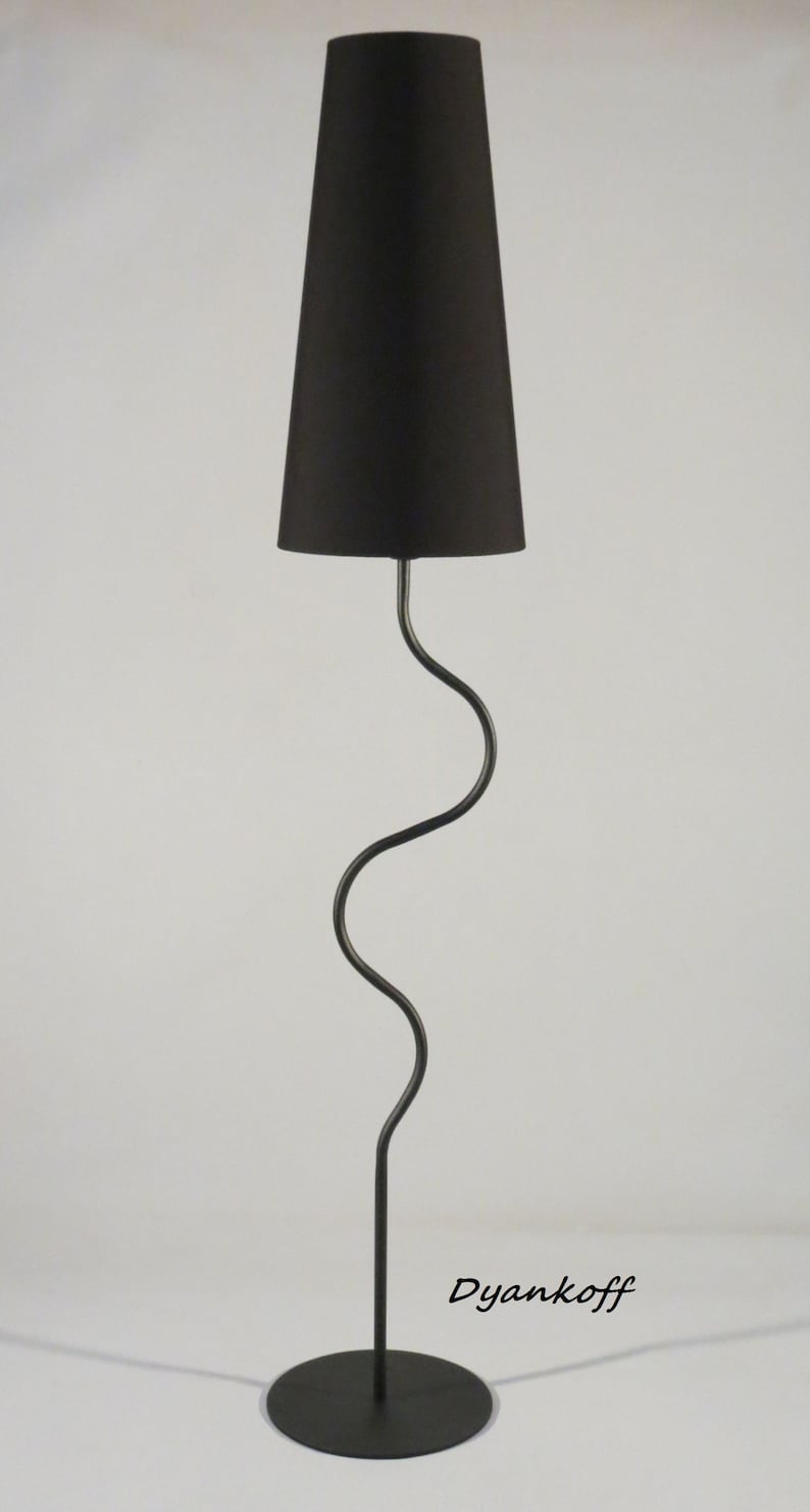 Handmade floor lamp with empire lampshade, made from metal and fabric, different colors of the lampshades,curved shapes, meandering shaped image 3