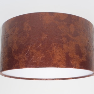 Abat-jour vintage en cuir écologique caramel fait main, tambour, or mat, argent mat, cuivre mat, suspension, suspension, plafond, abat-jour, intérieur