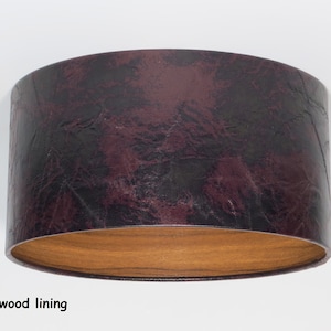 Cuir écologique marron vintage fait main, abat-jour tambour, doublure en bois, doublure mate, lampe de table, suspension, lampe à suspension, plafond, abat-jour, intérieur
