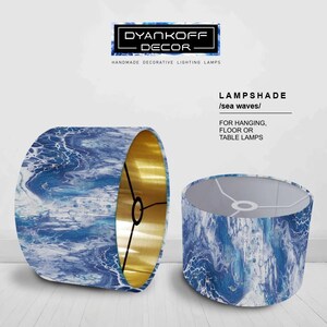 Sea waves marble effect printed textile Handmade lampshade, gold, silver, copper, matt, brushed, Pendant,Hanging, drum, lightshade, interior