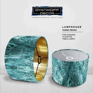 Ocean waves marble effect printed textile Handmade lampshade, gold, silver, copper, matt, brushed, Pendant,Hanging, drum,lightshade,interior