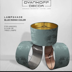 Blue indigo Satin brocade jacquard silk fabric Handmade lampshade, gold, silver, copper, matt,brushed,Pendant,Hanging, drum,lightshade, wood