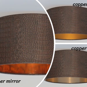 Handmade Brown crocodile Eco leather Lamp Shade, Drum, Copper mirror, copper brush, copper matt,Pendant lamp,Hanging lamp,Ceiling,lightshade