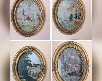 Vintage &quot;Four seasons&quot; tapestry by Wiehler, gobelins, needlepoint, wall art, old, wall decor, interior, home decor, embroidery, DMC threads