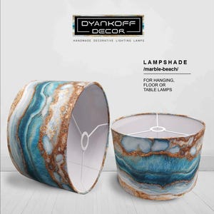 Marble beach effect printed textile Handmade lampshade, gold, silver, copper, matt, brushed, Pendant, Hanging, drum, lightshade, interior