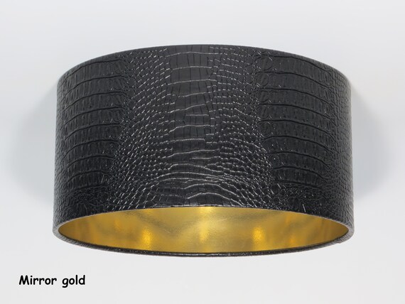 Black Crocodile Eco Leather Lampshade handmade drum gold silver