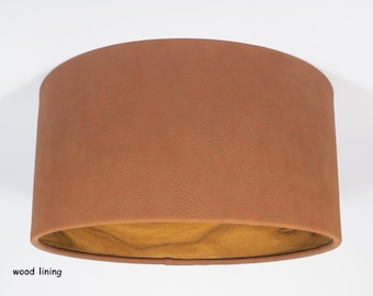 Luxury Handmade Rusty caramel Eco leather Drum Lampshade, wood,light wood, sonoma oak,table lamp,Pendant,Hanging,Ceiling,lightshade,interior