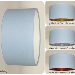 Handmade Milky blue Lampshade, gold, silver, copper, mirror, matt, brushed,Drum, Pendant,Hanging,Ceiling,lightshade,metallic lining,interior
