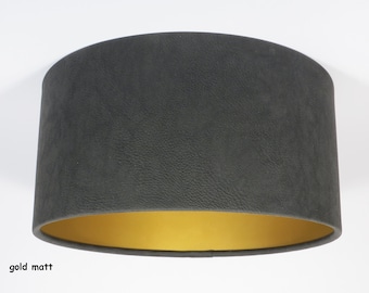 Luxury Handmade Drum Lampshade, Black matt Eco leather, gold, silver,copper,matt,brushed,Pendant,Hanging,Ceiling,lightshade,metalic,interior