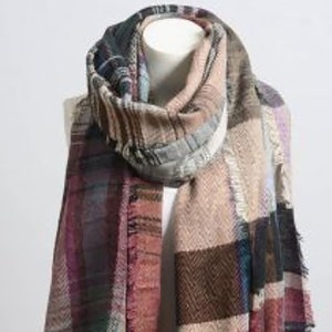 Blanket Scarf,Plaid Scarf,, Winter Scarf Women,Boho Scarf,Scarf Women,Gift for her,Autumn Scarf,Wrap,Winter Shawl,Warm,Multi Color w/ Black