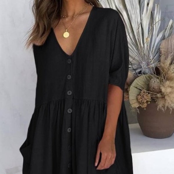 Robe nuisette,Robe tunique,Tunique bohème,Robe de plage,Tenue de camouflage,Vêtements de plage,Couverture portefeuille,Été,Robe d'été,Robe bohème,Robe oversize,Noir