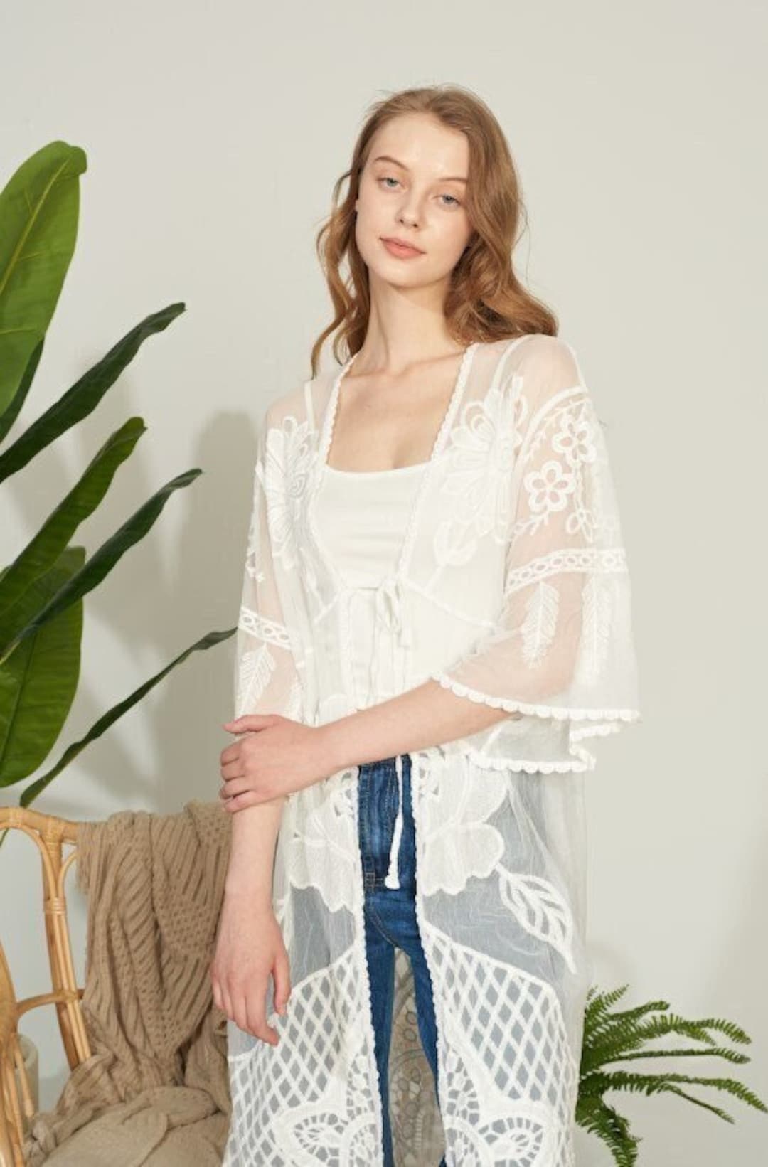 Dayna Two Tone Line Long Cover-up Cardigan Poncho Kimono