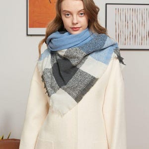 Plaid Blanket Scarf,Oversized Scarf,Winter Scarf Women,Boho Scarf,Scarf Women,Gift For Her,Scarf,,Winter Shawl,Blue Combo
