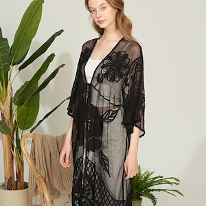 Lace kimono,Kimono Jacket, Kimono Cardigan, High Quality, Kimono, Vintage Style, Cover up, Shawl, Beach, Cover Up, Black, Boho Kimono