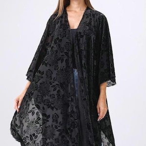 Velvet Burnout Kimono,Black Kimono,High Quality,Cover-up,Black Tunic,Kimono,Womens Tunic,Lace Poncho,Jacket,Beach Cover-up,Black