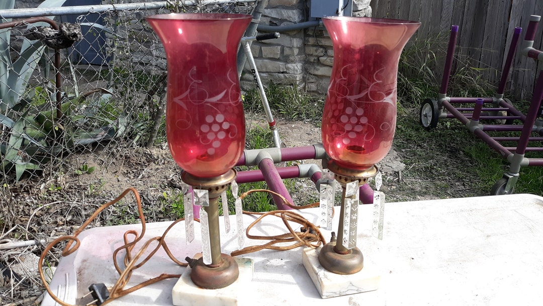 Ruby Red Glass Lamps Vintage Antique Etsy