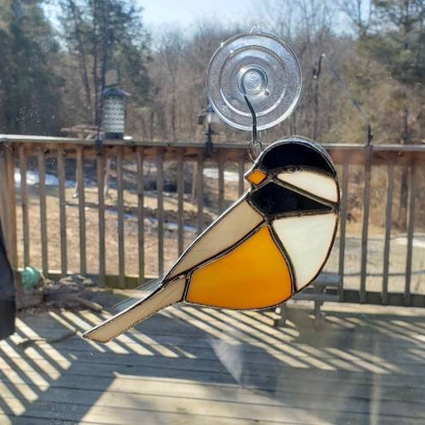 Black-capped Chickadee Stained Glass Suncatcher