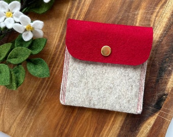 Merino Wool Felt Jewellery Storage Pouch for Travel, 2 Tone, Card Wallet, Business Card Holder