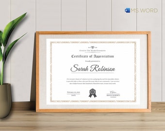 Certificaatsjabloon | Bewerkbaar in Microsoft Word | Certificaat van waardering / prestatie / voltooiing | Direct downloaden, gemakkelijk afdrukbaar