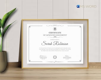 Certificaatsjabloon | Bewerkbaar in Microsoft Word | Certificaat van waardering / prestatie / voltooiing | Direct downloaden, gemakkelijk afdrukbaar