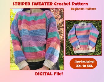 Gestreept trui haakpatroon | Beginnerspatroon | makkelijke oversized trui