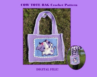 Haakpatroon voor een draagtas met koeienmotief | Leuk patroon voor een draagtas met tapijtmotief