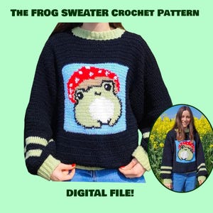 FROG SWEATERのかぎ針編みパターンpdf |パフスリーブのかわいい快適なセーター | 写真タペストリーセーター