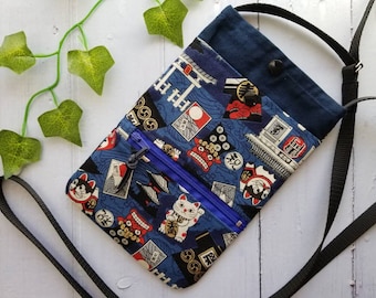 Crossbody Phone Bag, Japanese Traditional Matsuri Kimono Pattern, Washable, Adjustable Strap, , Phone Wallet