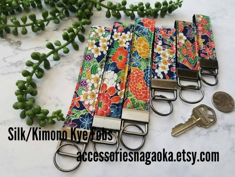 Slim/Wristlet, Japanese Kimono Pattern Fabric & Webbing Keychain Wrist Lanyard, Car Key Fob, Lanyards for Key Strap, Gift for Men and Women image 10