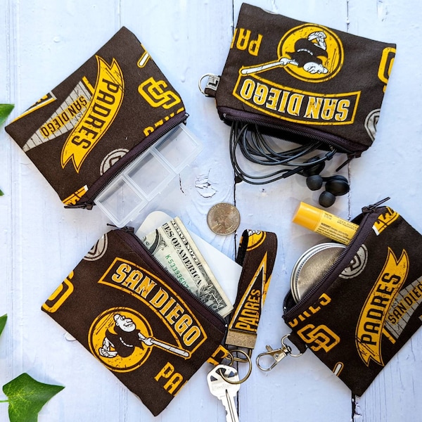 Mini Purse with Zipper, Earbud Case, MLB San Diego Padres , Hand sanitizer Pouch, Coin Wallet, Card Holder, Small Makeup Bag