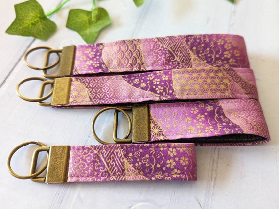 Purple & Gold Key Fob: Japanese Kimono Fabric Wristlet