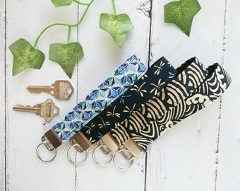 Japanese Kimono Pattern Fabric and Webbing Keychain Wristlet, Key Fob, Lanyards for Key Strap, Wrist Lanyard, Gift for Men and Women