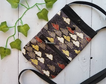 Crossbody Phone Bag, Cloud, Japanese Traditional Kimono Pattern, Washable, Adjustable Strap, , Phone Wallet