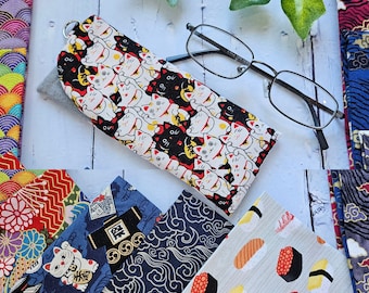 Japanese Pattern Eyeglass Case: Padded Cotton Glasses Sleeve
