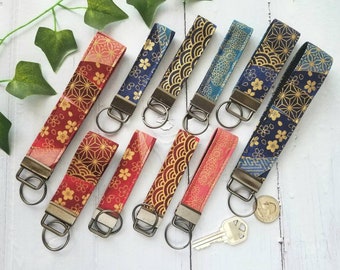 Porte-clés avec passant/bracelet, tissu motif kimono japonais et sangle, porte-clés fin/large, cadeau pour voiture neuve