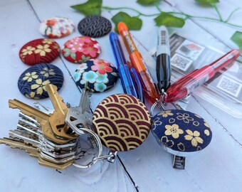 HEAVY DUTY Retractable Badge Reel/ Badge Reel with a Fabric Covered Button/ Japanese Kimono Pattern Badge Clip/Alligator Clip/ RN Gift