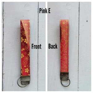 Slim/Wristlet, Japanese Kimono Pattern Fabric & Webbing Keychain Wrist Lanyard, Car Key Fob, Lanyards for Key Strap, Gift for Men and Women Pink E