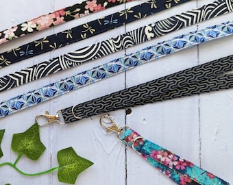 Neck lanyard /Japanese Kimono Pattern Fabric Lanyard/ Key Strap ID Holder/ Teachers /Nurses /Badge Reel Lanyard/RN gift