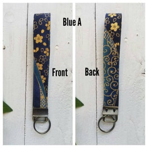 Slim/Wristlet, Japanese Kimono Pattern Fabric & Webbing Keychain Wrist Lanyard, Car Key Fob, Lanyards for Key Strap, Gift for Men and Women Blue A
