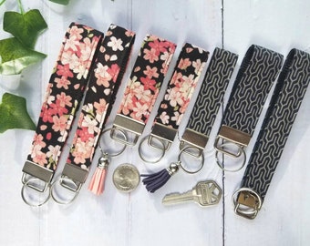 Japanese Kimono Pattern Cotton Fabric  Keychain Wristlet: Cotton Key Fob Lanyard