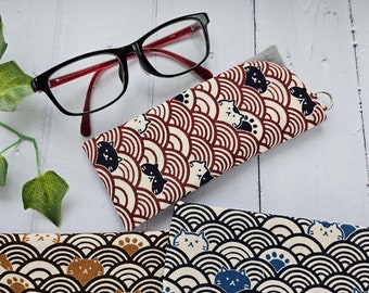 Cat & Wave, Cotton Fabric Eyeglass Case, Soft Patted Eyeglass Sleeve, 3 Sizes for Reading Glass/ Regular Eyeware/ Sunglasses/ Double Pocket