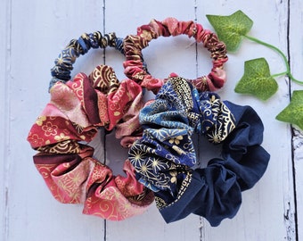 Cotton Fabric Scrunchie, Japanese Traditional Kimono Pattern, Hair Accessorie,Hair Tie, Floral, Gift for Her, Back to School